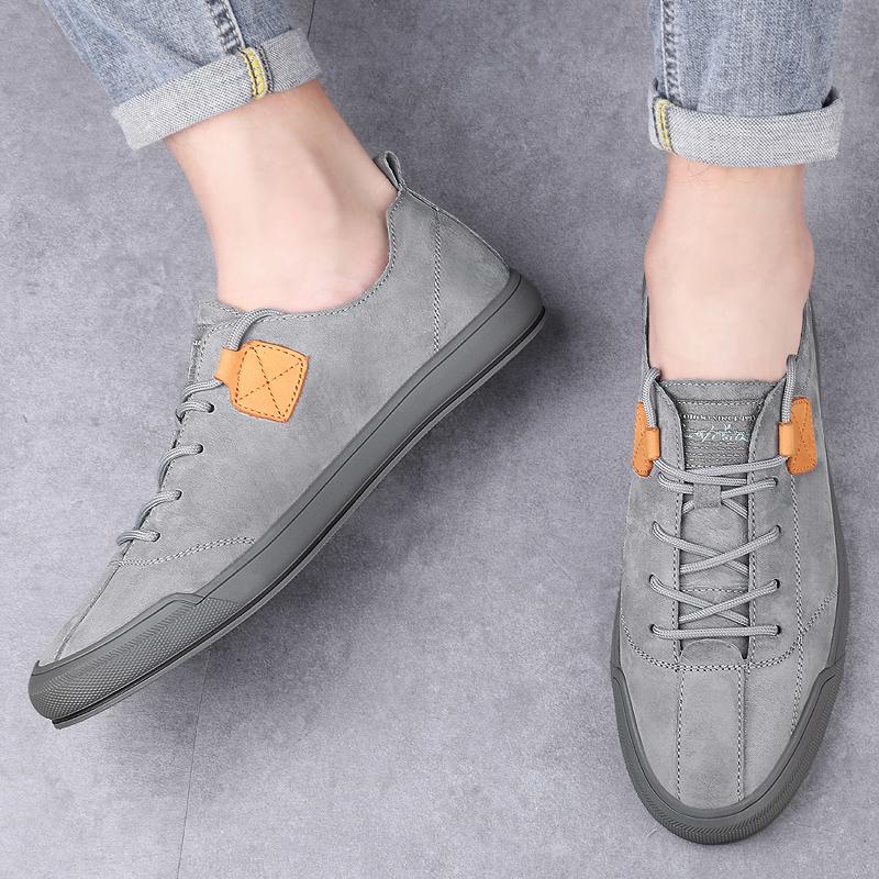 Fashion Soft-Soled Male Outdoor Shoes Leisure Walk Flats Lace-up Men's Casual Shoes Fashion Leather Sneakers Comfortable Skate Footwear