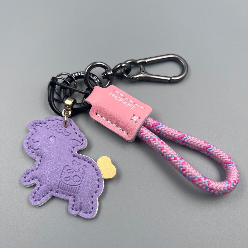 Cute Pu Leather Sheep Keychain With Braided Wrist Strap Metal Clasp For Backpack Decor Key Storage