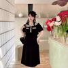 8 large size dress fat mm navy style short sleeves sweet temperament design fake two-piece skirt