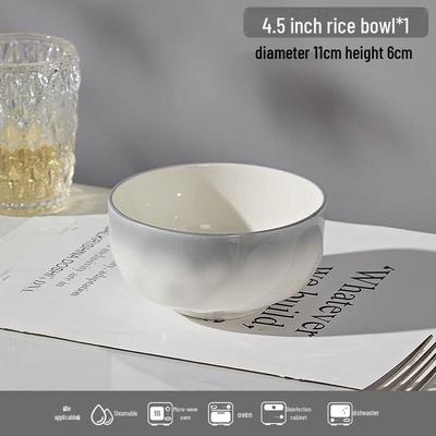 ZISIZ Light Grey Stone Pattern Ceramic Rice Bowl Set
