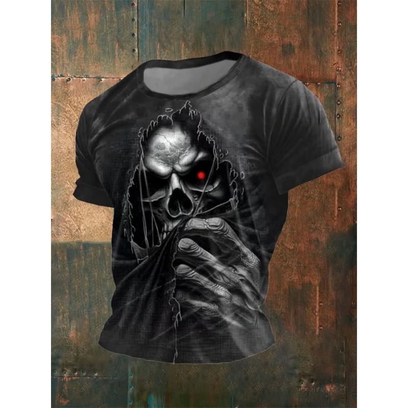 Vintage Men's T-shirts Dark Skull Graphic 3D Printed T Shirts Men Women Hip Hop Short Sleeve O-Neck Tee Loose Casual Street Tops