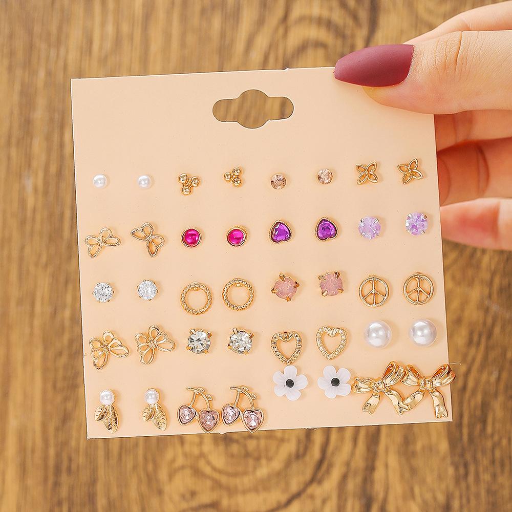 European and American style gold star stud earrings set combination women's heart-shaped light luxury high-end earrings
