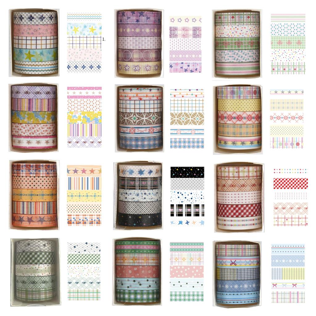 Songdao Narrow Washi 60 Rolls Various Basic Patterns Including and Dots Masking Perfect for and Gift Wrapping 10mm X 2m Tape, Stars, Florals,