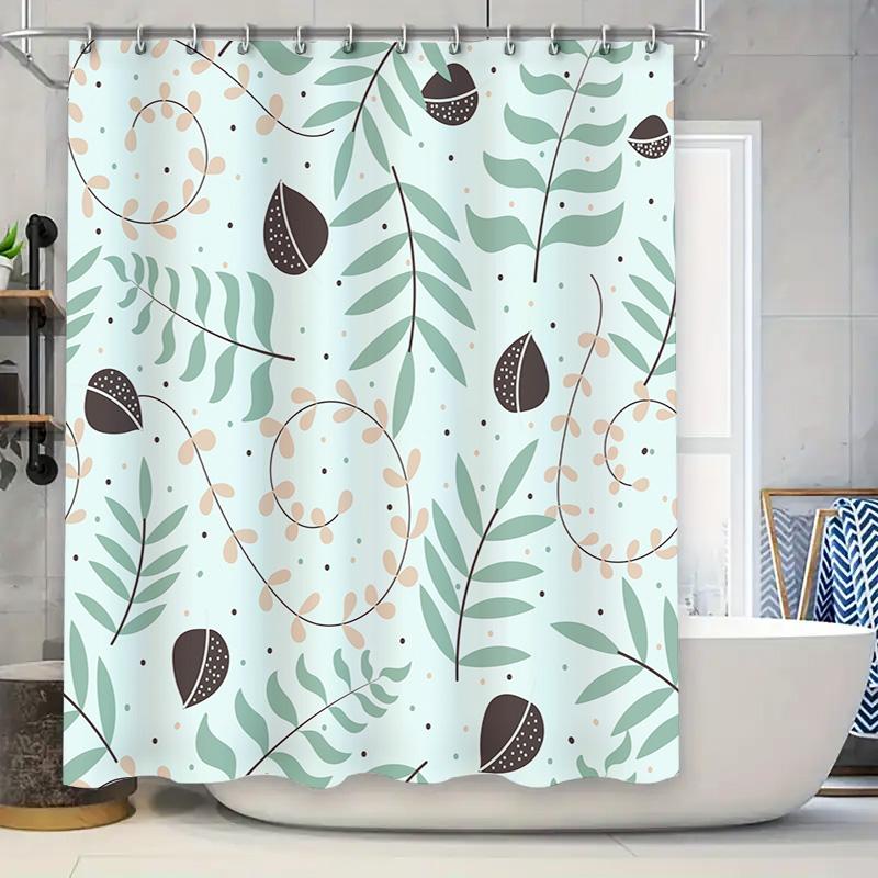 

Green Leaf Shower Curtain Cute Floral Print for Bathroom Decor Waterproof Fabric with Hooks Easy Installation (Mint) 90x180cm