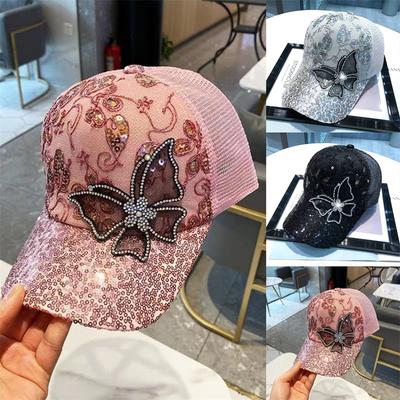 Women Baseball Cap Exquisite Butterfly Sequins Hip Hop Cap Fashion All-Match Comfortable Breathable Cap Sun-proof Hat