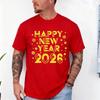 Frohes Neues Jahr 2026 Erwachsenen T-Shirt für Männer und Frauen Rundhalsausschnitt Kurzarm Baumwolle Oberteil Alle Jahreszeiten Lässige Mode Weich Bequem