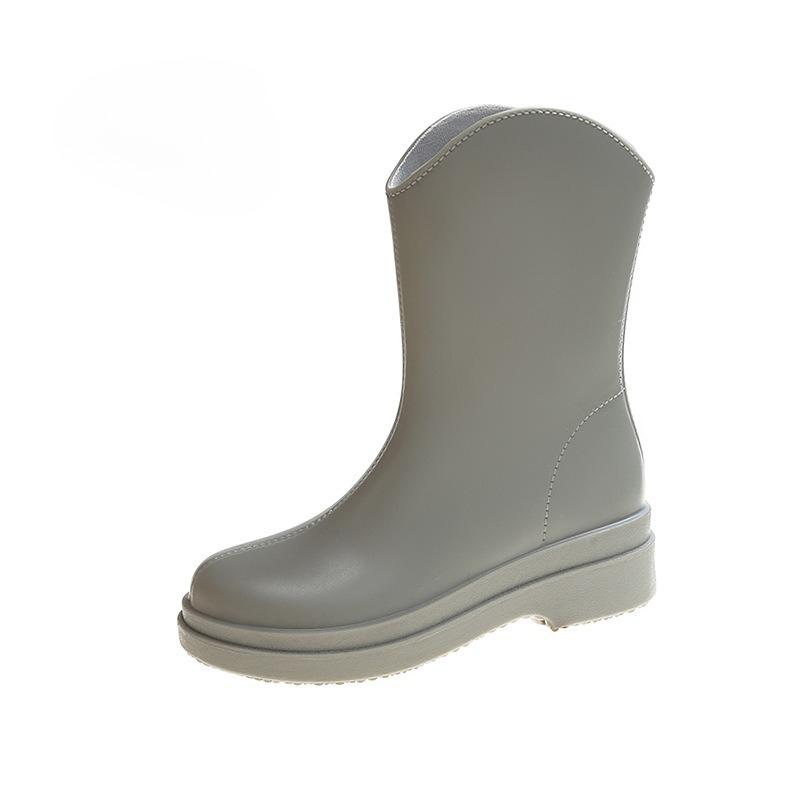 Koreansk Japansk Dame Midt-legg Regnstøvler Utendørs Fotturer Vanntette Sklisikre PVC Sko Moteable Dame Gummistøvel Overtrekk