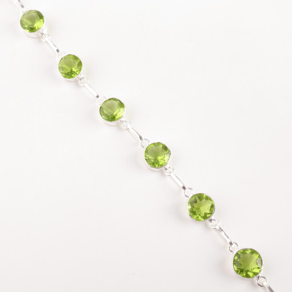 Natural Peridot Gemstone 925 Sterling Silver Jewelry Handmade Bracelet For Gift RB-14-3