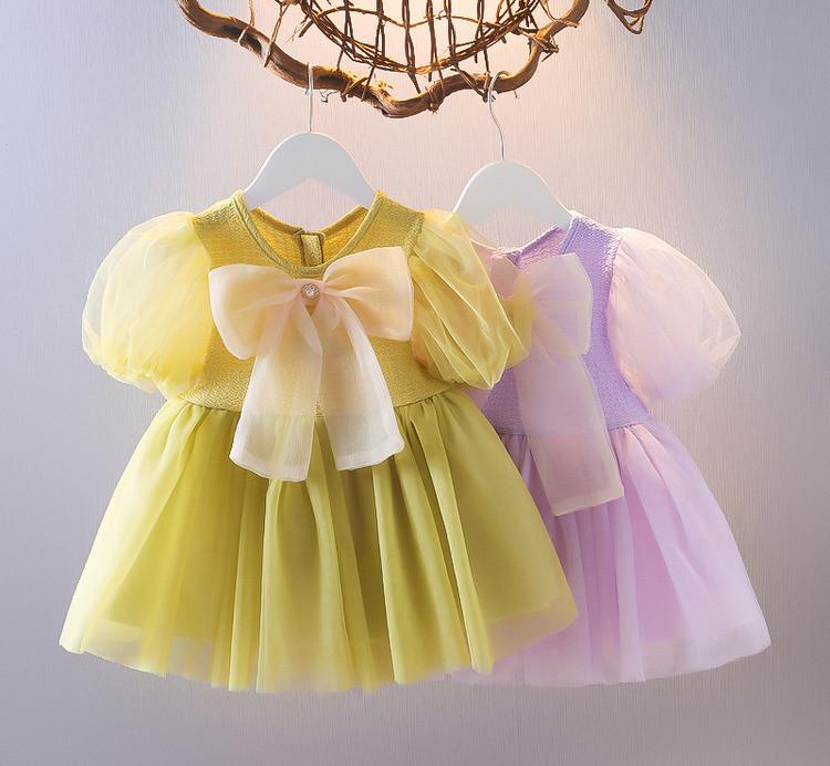 Summer Baby Girl Chiffon Mesh Bow Princess Dress Stylish Toddler Infant Party Outfit Fashionable Elegant Clothing For Kids
