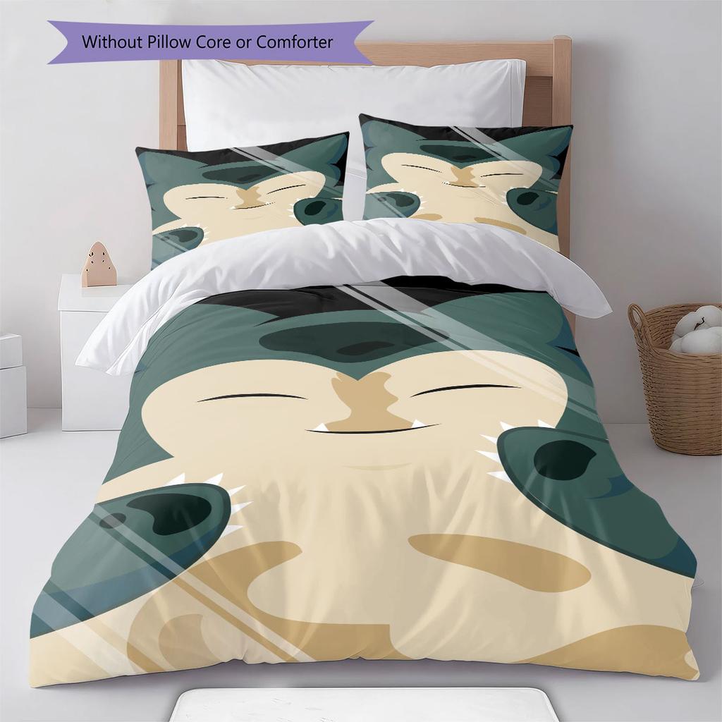 3Pcs Snorlax Bedding Set Kawaii Pokemon Printed Duvet Cover Soft Comfortable Bedroom Decoration