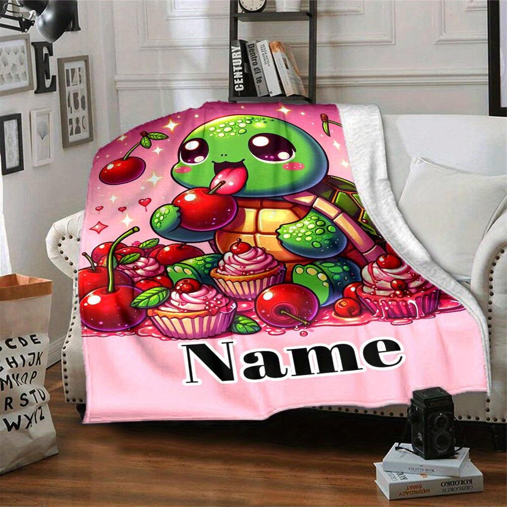 Cute Turtle With Cherries Home Customization Blankets Comfortable Soft Lightweight Multiseasonal Blanket For Picnics Sofas Offices Beds Living Rooms