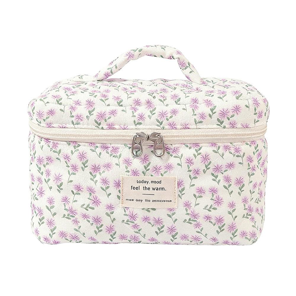 Zipper Aesthetic Cosmetic Organizer Floral Printed Skincare Clutch Toiletry Bag  Travel Storage