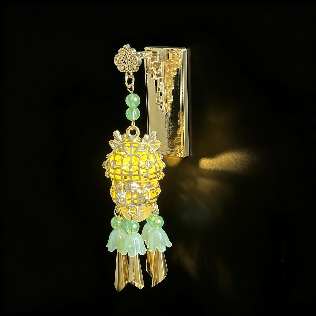 Ancient Style Luminous Lantern Refrigerator Magnet with Pavilion Tassel and Pearl Ornament