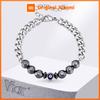 Vnox Evil Eye Hematite Beaded Bracelet for Men Silver Color Stainless Steel Cuban Chain Lucky Protection Charm Jewelry Gift