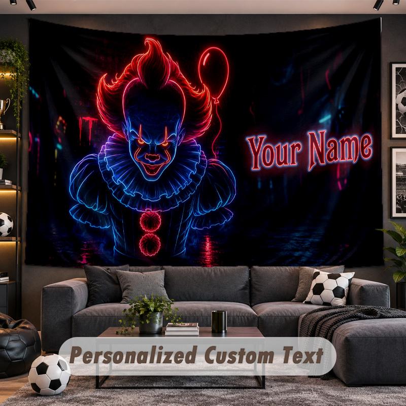 IT Pennywise Personalized Tapestry Support Custom Name, Wall Art Home Decoration