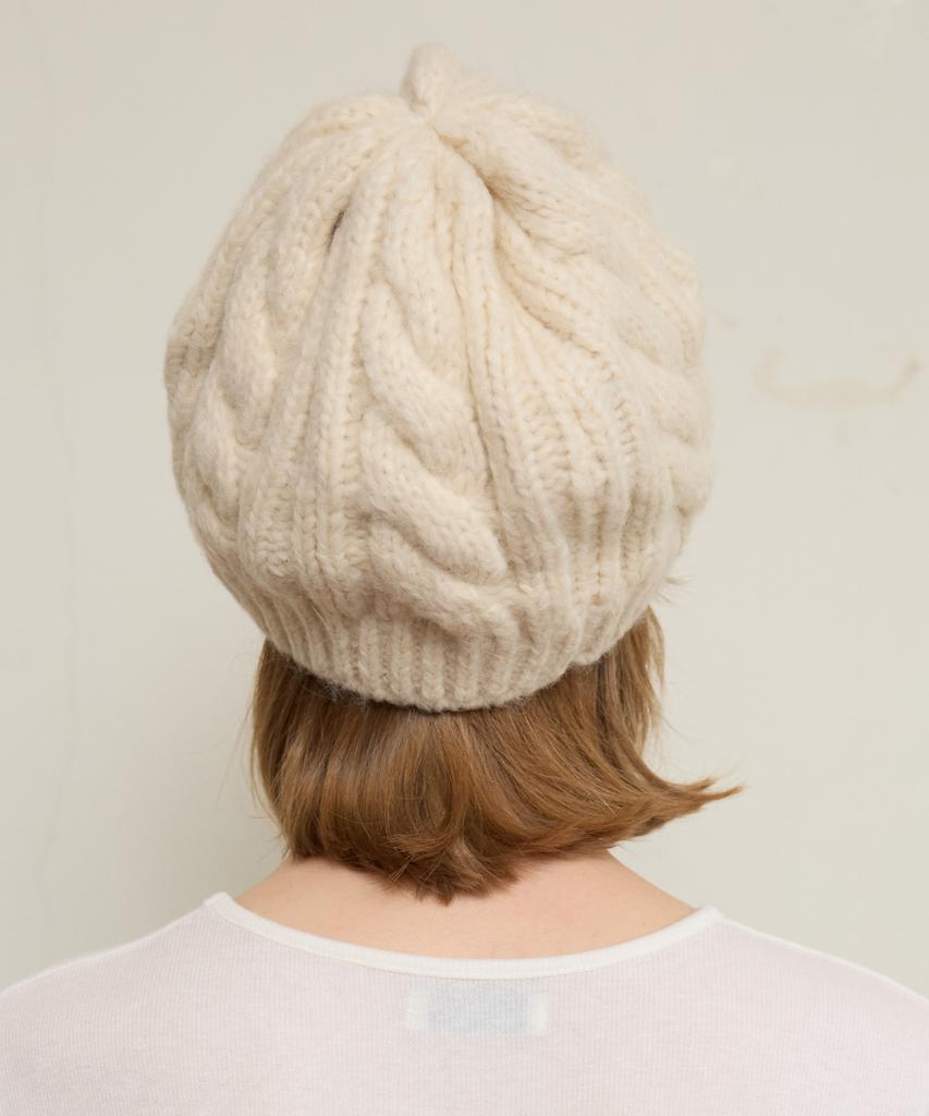 FUNFROMFUN Cable Knit Beret, Cream