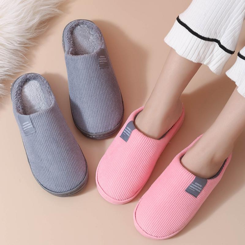 Pantoufles classiques en coton avec étiquette en tissu, Semelle soufflée à l'air, Pantoufles en coton antidérapantes pour la maison pour hommes et femmes, Chaussures post-partum, Pantoufles en fourrure