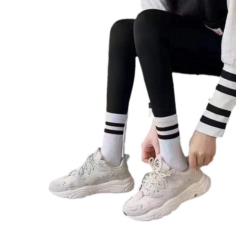 5 Pairs Neutral Striped Round Neck Socks Spring Summer Sweat Absorbing Breathable Solid Color Couple Sports Leisure Sock