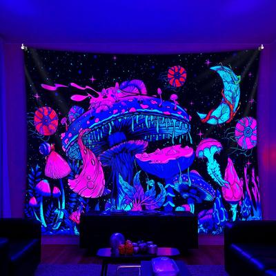 VIKAMA Leuchtpilz Pflanze Wandbehang Neon Blau Rosa Leuchten Innen Dekoration Schlafzimmer Wohnzimmer Wandteppich Heimdekoration