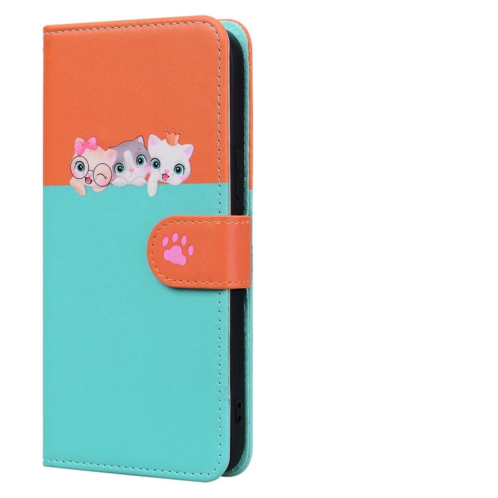 Capa Flip de Couro para Funda Samsung Galaxy A56 A36 A16 A26 A55 A35 A25 A15 A54 A34 5G Capas Carteira Gatinho Fofo 3D Capa de Telefone Mulheres