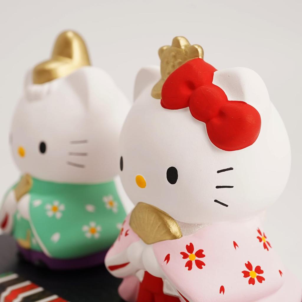 Fukubeya Seto Ware Hello Kitty Standing Hina Dolls with Pedestal | Hinamatsuri (Doll Festival) Ceramic Figurine, Compact, Made in Japan