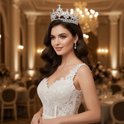 Bijoux de Cheveux de Mariée de Luxe Couronne Scintillante en Strass de Cristal Cheveux de Compétition
