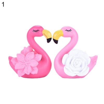 2Pcs Cartoon Flamingo Mini Home Garden Cafe Gift Shop Desktop Decor Ornament