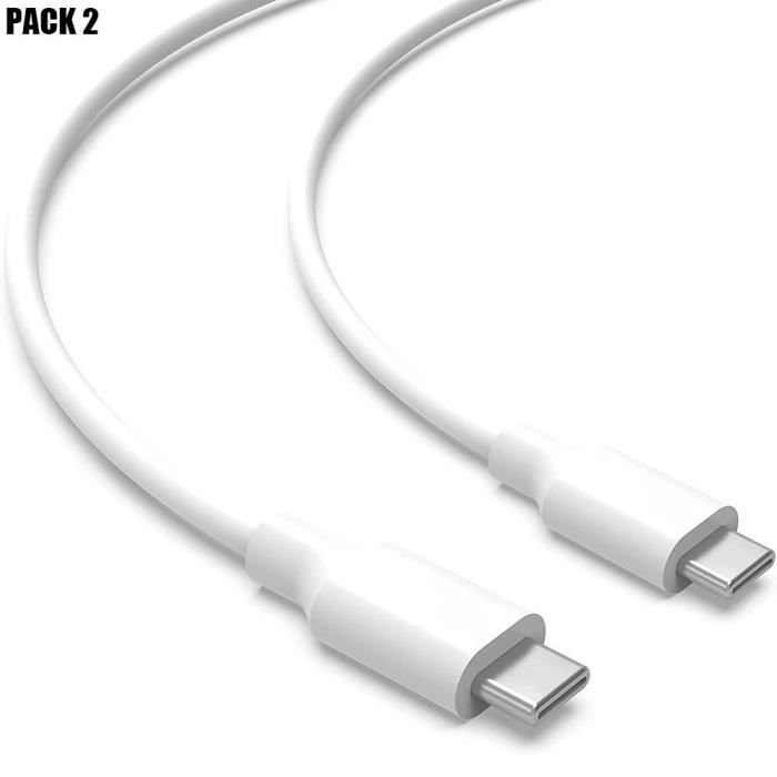 Câble USB-C 1M pour Xiaomi Redmi Note 10 - Lot 2 - Blanc - USB C vers USB C
