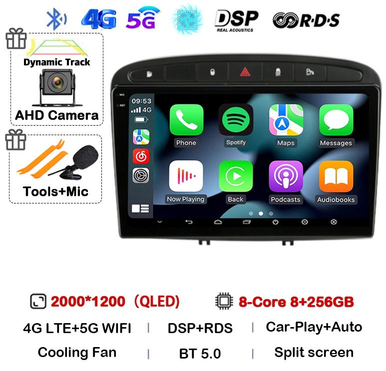 Android 14 Carplay Auto for Peugeot 308 308SW 2007-2015 408 2012-2020 Car Radio 2 DIN GPS Stereo Multimedia Player Head Unit DSP