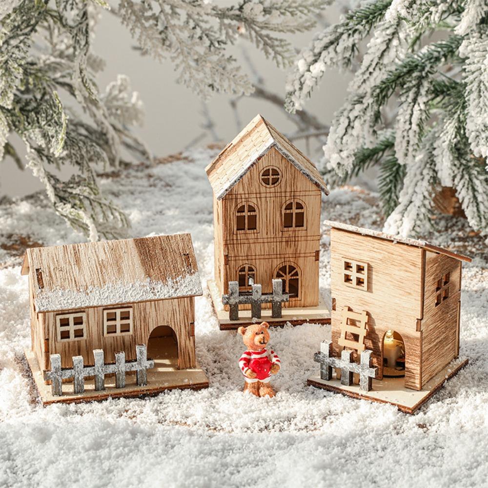 Christmas LED Light Wooden House Luminous Cabin Merry Christmas Decorations For Home DIY Xmas Tree Ornaments Kids Gifts New