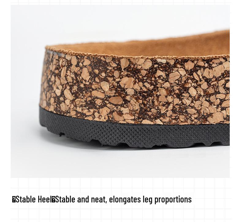 Birkenstock Unisex Cork Leather Double-Buckle Flip Flops: Retro, Thick-Soled, Outdoor Half-Slippers for Men and Women