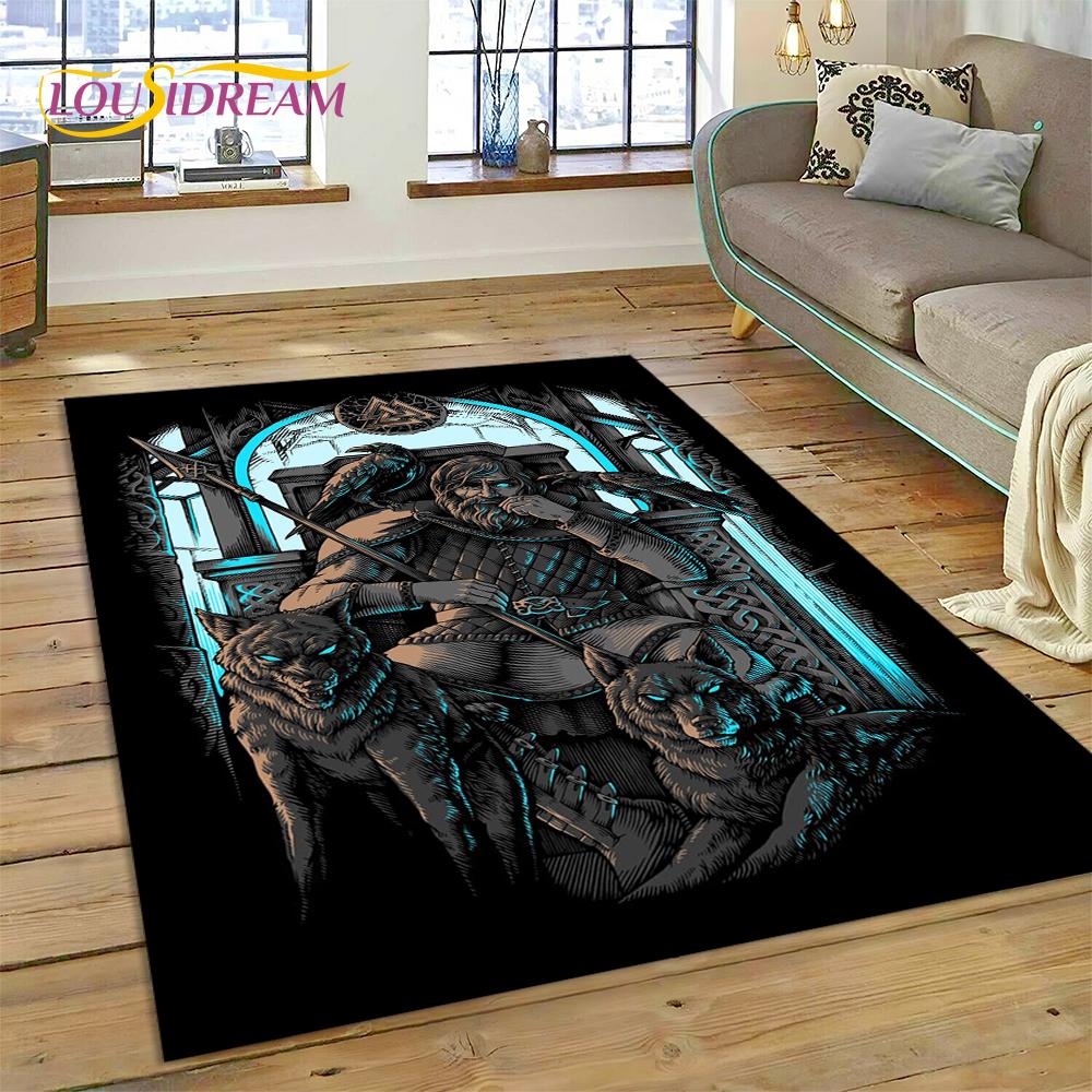 Viking Odin Valhalla Nordic Mythology Symbols Carpet Rug for Home Living Room Bedroom Sofa Doormat Decor,kids Non-slip Floor Mat