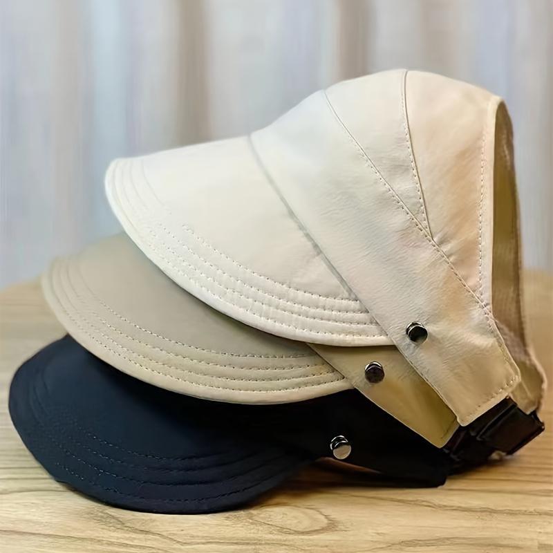 1pc Women's Quick-Dry Sun Hat with Adjustable Ponytail Hole, Elastic Breathable Snap Closure Face Outdoor Sports Cap for Cycling, Hiking, Beach