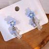 Super fairy Mori small fresh blue flower stud earrings female, sweet design tassel crystal earrings versatile earrings