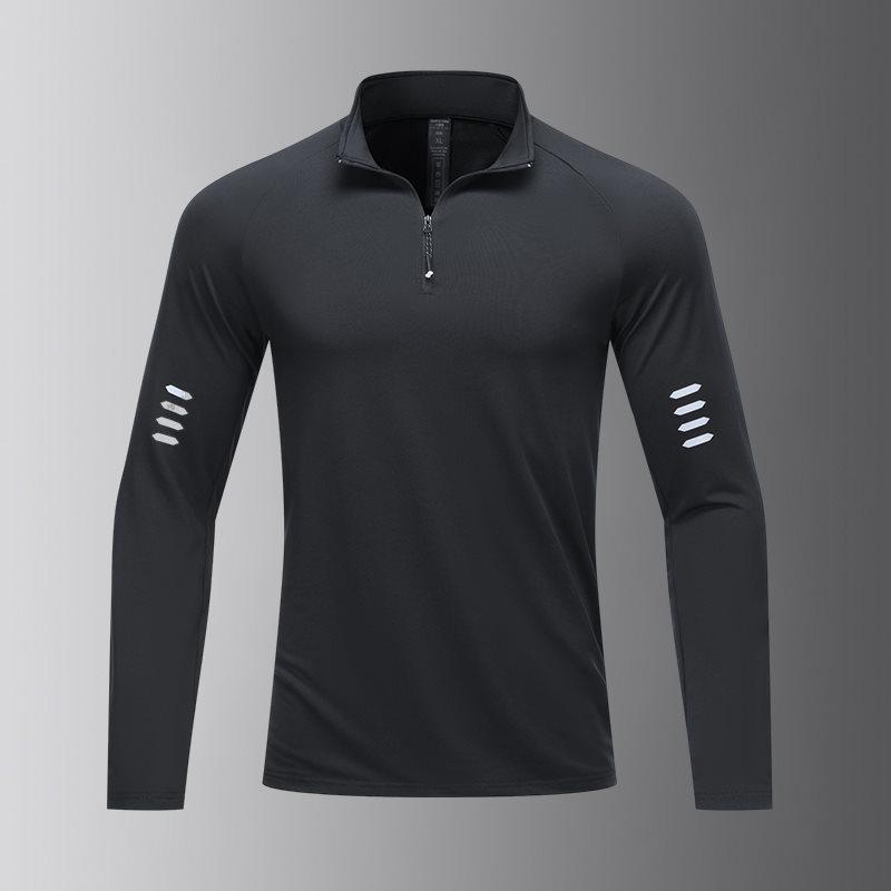 Herren Sport-T-Shirt mit halbem Reißverschluss, langärmelig, schnelltrocknend, für Laufen & Radfahren