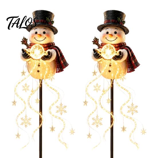 Energy Efficient Patio Festive Lights Solar Snowman Garden Stake Light, Flowing Waterfall LED Fairy Light with Decorative Resin Ground Stakes