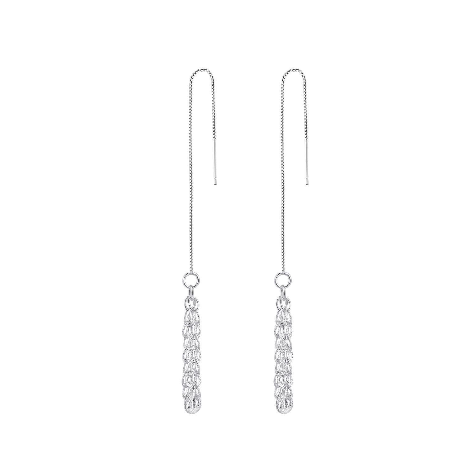 Korean Style S925 Sterling Silver Phoenix Tail Tassel Feather Earrings 925 Silver