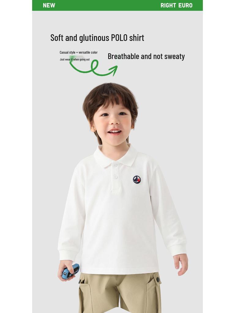 European Boy's Long Sleeve Striped Polo - Spring & Autumn 2026 Trendy Kids Top