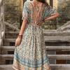 Ladies Vintage Long Floral Print Summer Dress Women Loose Casual Button Bohemian Beach Dress Women Sundress Robe Vestidos Female