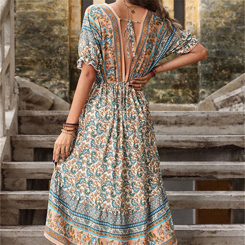 Женское винтажное длинное летнее платье с цветочным принтом — фото 6