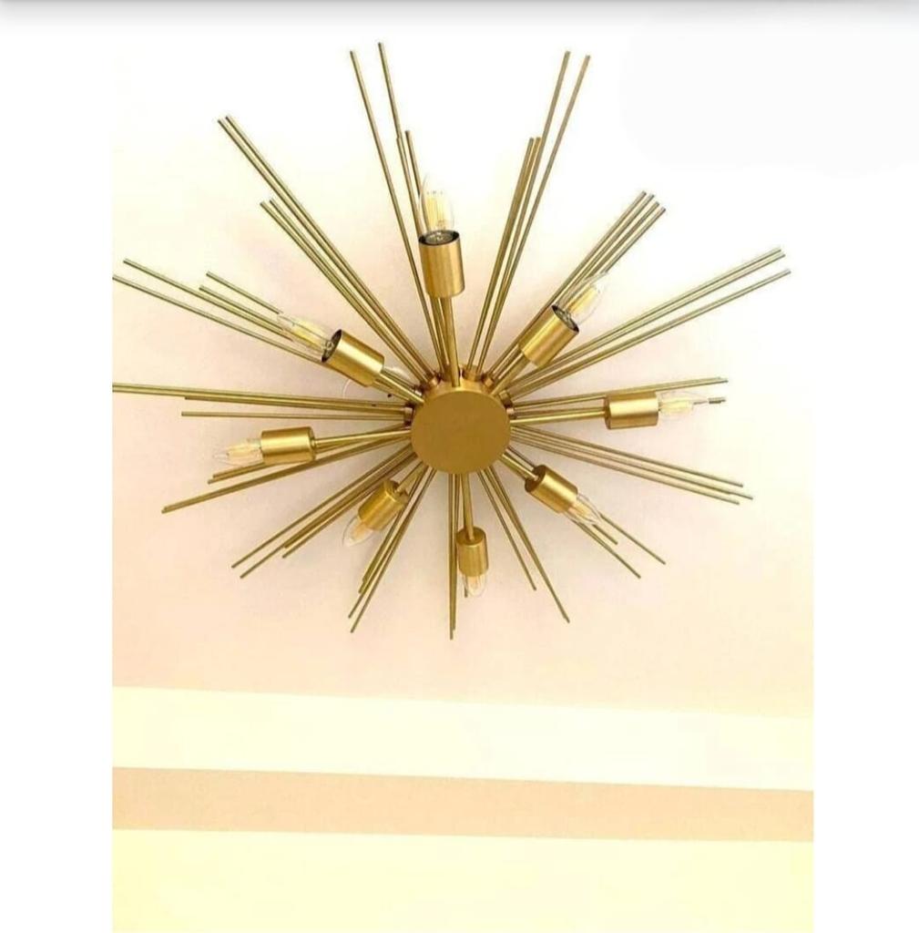 8 Light Circle Shade Brass Pendant Mid Century Brass Sputnik chandelier light Fixture