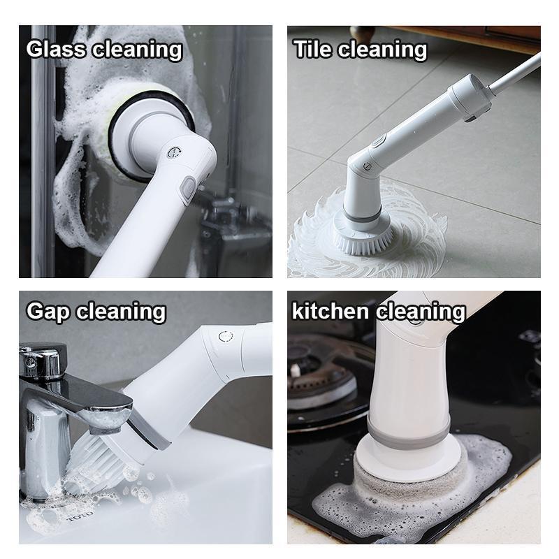 8 In 1 Household Cleaning Brush 2 Gears Cordless Spin Scrubber USB Charge Handheld Cleaning Brush for Bathroom Tub Wall Tiles Floor Kitchen