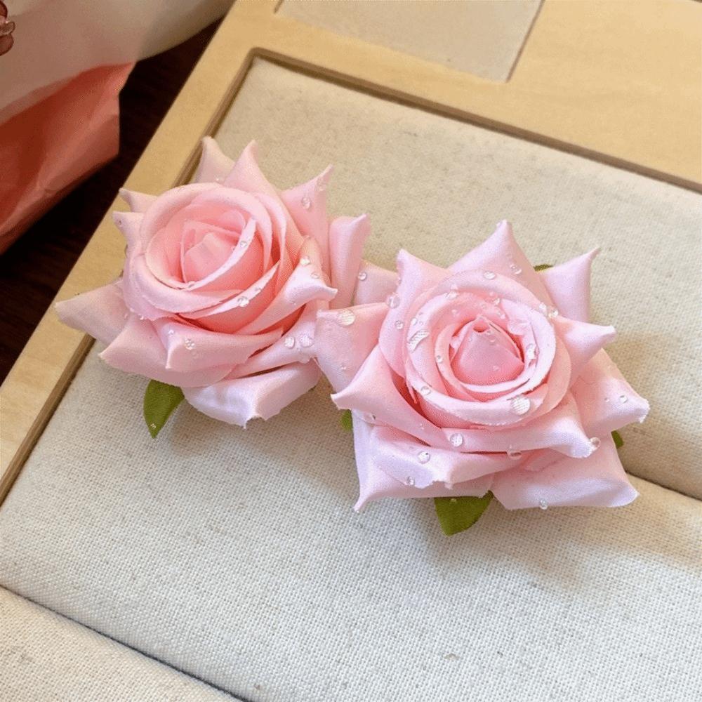 French Style Floral Stud Earrings Cloth Drop Earrings Elegant Rose Flower Earrings  Girls