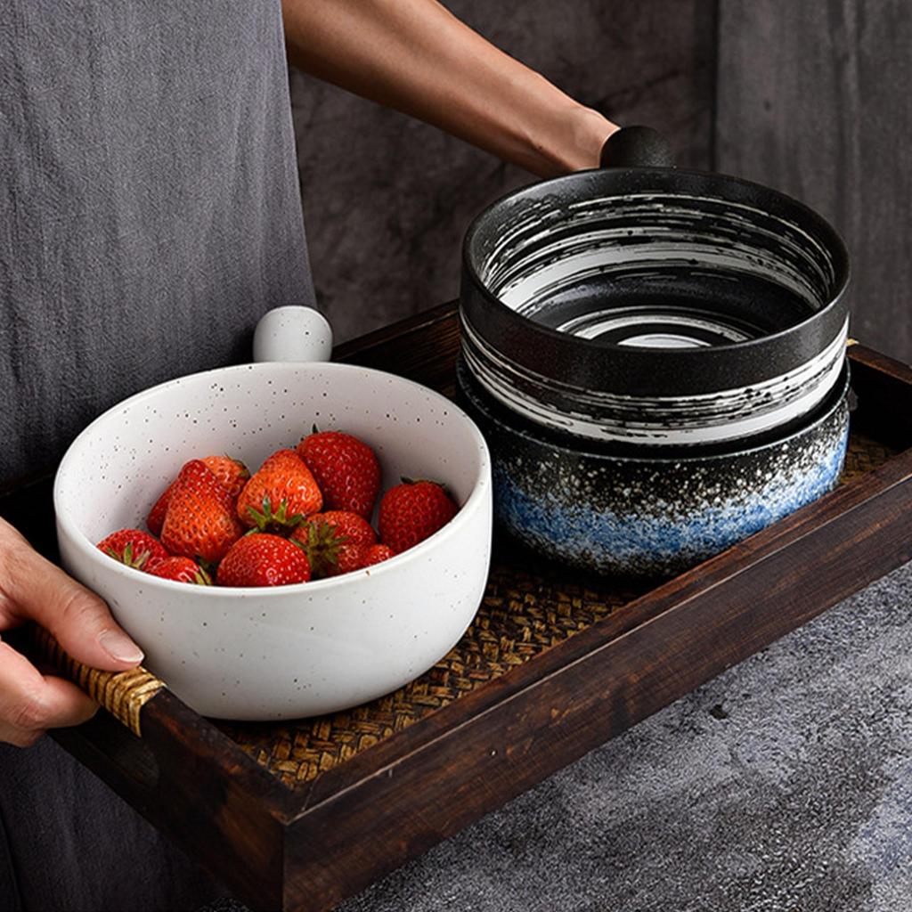 Ceramic Baking Bowl with Handle, Japanese Style Heat Resistant Deep Bowl Microwave Oven Safe Kitchen Food Bowl for Soup Salad Pasta Dessert Dinnerware