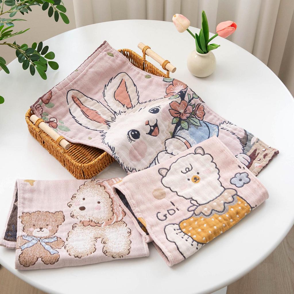 Children's Cartoon Pure Cotton Gauze Bath Towel, Thickened & Soft, Skin-Friendly, Four Layers, 25x50cm