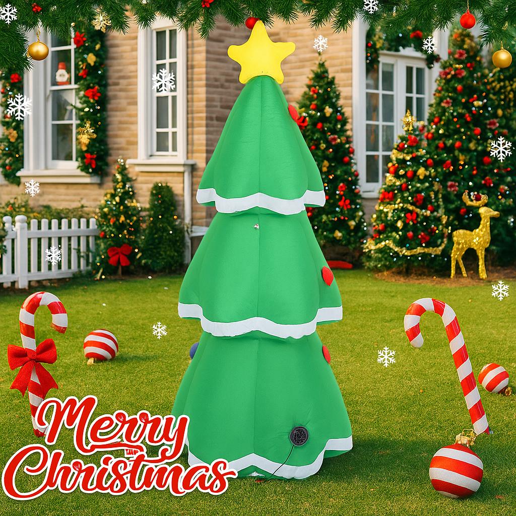 4.92FT Inflatable Toy Christmas Tree Candy Cane Xmas Yard Lawn Party Decorration with LED Lit Xmas Home Supplies Ornaments Gift