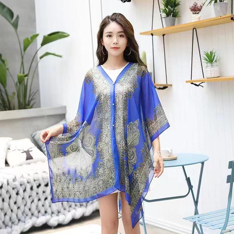 Women's Cashew Print Pearl Beaded Chiffon Scarf - Sun Protection, Extra Large, Thin Beach Towel Wrap