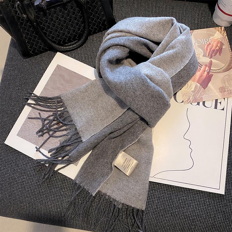 Autumn and Winter All match Pure Wool Scarf Women's New Comfortable Australian Wool Two Color Scarf Warm Thickened Korean Style Shawl