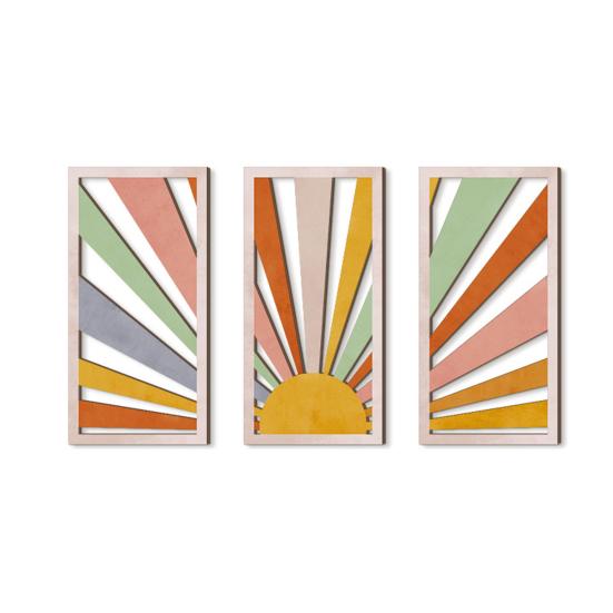 3 Pcs Boho Wood Wall Art Decor Minimalist Plants Geometric Hollow-out Hanging Ornament Abstract Wall Sculptures for Home Living Room Bedroom Kitchen