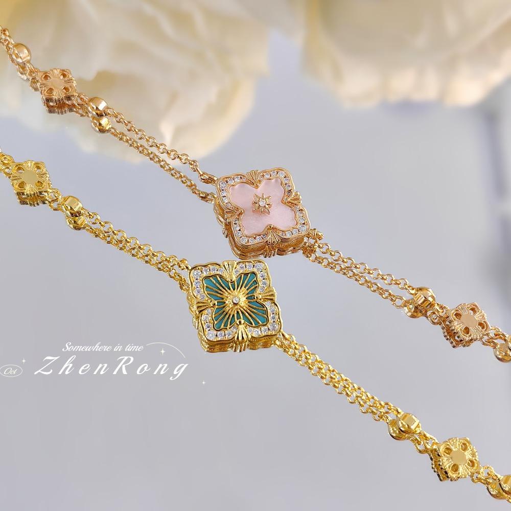 Italian Lace Diamond Clover Bracelet Luxury Pink Shell Jewelry for Women
